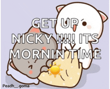 a cartoon says get up nicky its morning time