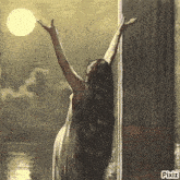 a painting of a woman with her arms outstretched reaching for the moon