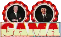 a sign that says gama with two men in circles