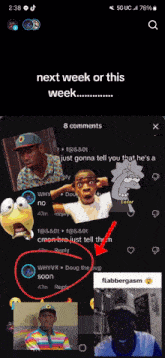 a screenshot of a phone screen with the words next week or this week on it