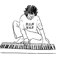 a black and white drawing of a man wearing a shirt that says nan nan on it
