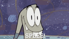 a cartoon character says splee in a space background