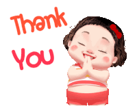 a cartoon girl with a red bow on her head says thank you