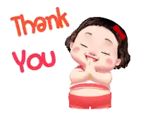 a cartoon girl with a red bow on her head says thank you