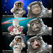 a picture of an astronaut with a candle and flowers with the caption idcs ji426 galaxy