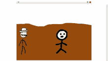 a stick figure with a hat and sunglasses is standing next to a stick figure with a sad face