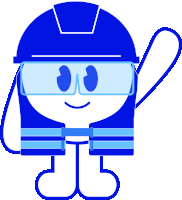 a cartoon character wearing a hard hat and safety glasses