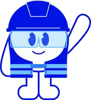 a cartoon character wearing a hard hat and safety glasses