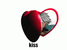 a picture of a girl and a boy with the word kiss between them