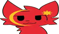a cartoon drawing of a red cat with a yellow star on its head