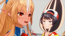 two anime girls are standing next to each other with one wearing a hat that looks like a nut