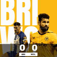 two soccer players on a yellow background with the words bri wol on the top