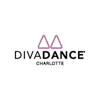the logo for diva dance charlotte is a pink and black logo with a pink triangle in the middle .