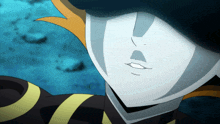a close up of a person 's face with a white mouth