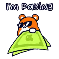 a cartoon of a hamster holding a stack of money with the words i 'm paying above it