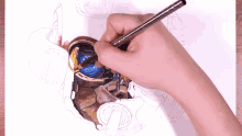 a person is drawing a picture of a robot with a pencil