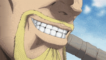 a close up of a man 's face with a huge smile