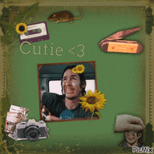 a picture of a man with a sunflower on his face and the words cutie < 3