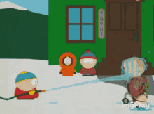 a cartoon of south park characters spraying water on someone