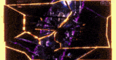 a screen shot of a video game shows a purple and gold background