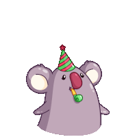 a cartoon koala wearing a party hat and blowing a party horn with the words iyi ki dogdun kaan below it