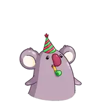 a cartoon koala wearing a party hat and blowing a party horn with the words iyi ki dogdun kaan below it