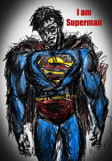 a drawing of superman with the words " i am superman " below him