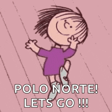 a cartoon of a girl jumping in the air with the words polo norte let 's go !