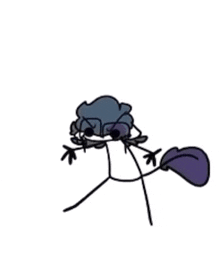 a drawing of a stick figure with a purple tail and sunglasses .
