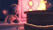 a pixel art of a teddy bear with a clown mask on