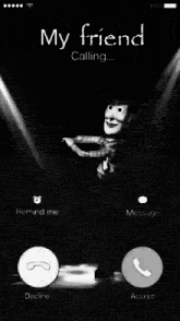 a phone screen that says my friend calling and a picture of a man in a hat