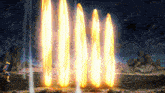 a cartoon of a person standing in front of a row of fire coming out of the ground