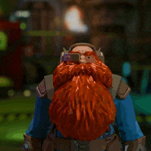 a cartoon character with a red beard wearing headphones in front of a sign that says thank you