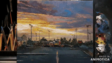 a painting of a parking lot with the words made in animotica below it
