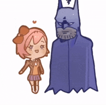 a drawing of a girl and a batman with a heart on her head