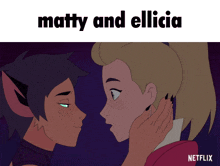 a cartoon of matty and elicia with a netflix logo