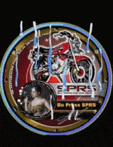 a picture of a woman and a motorcycle with the words bu press sprs on the bottom