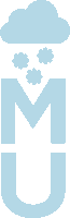 a blue letter u with a cloud and snowflakes on it