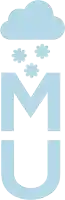 a blue letter u with a cloud and snowflakes on it