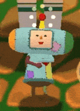a cartoon character is standing on a pedestal with his arms crossed and a hat on .