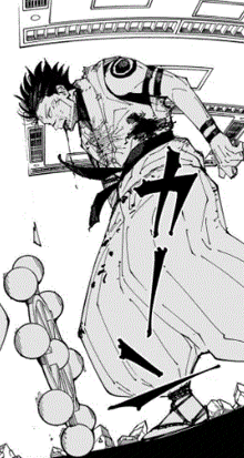 a black and white drawing of a man holding a gun and a sword .