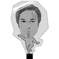 a black and white drawing of a man with a surprised expression