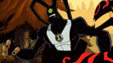 a cartoon character from ben 10 is holding a red object in his hands