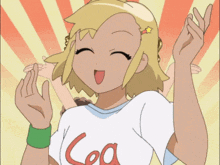 a cartoon girl wearing a white shirt that says lea on it