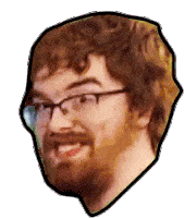 a close up of a man with glasses and a beard making a funny face .