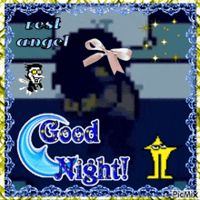 a pixel art greeting card that says rest angel good night ii