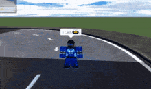 a man in a blue robot costume says i can 't