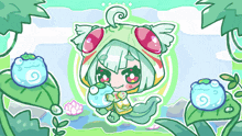 a cartoon of a girl in a frog costume holding a bubble