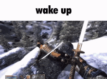 a screenshot of a video game with the word wake up above it