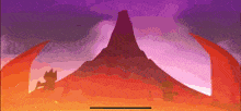 a cartoon drawing of a mountain with a purple sky behind it